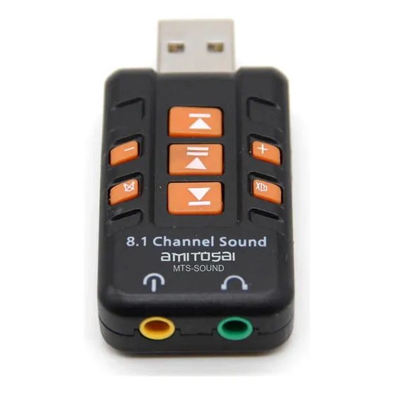 Placa de sonido USB Adaptador Audio Jack 3.5 Salida de audio Auxiliar 3.5mm para auriculares y entrada de micrófono 3.5mm AMITOSAI MTS-SOUND