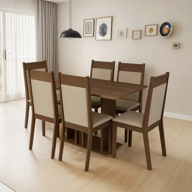 Juego De Comedor 6 Sillas Tapizadas Mesa De Living Rustico