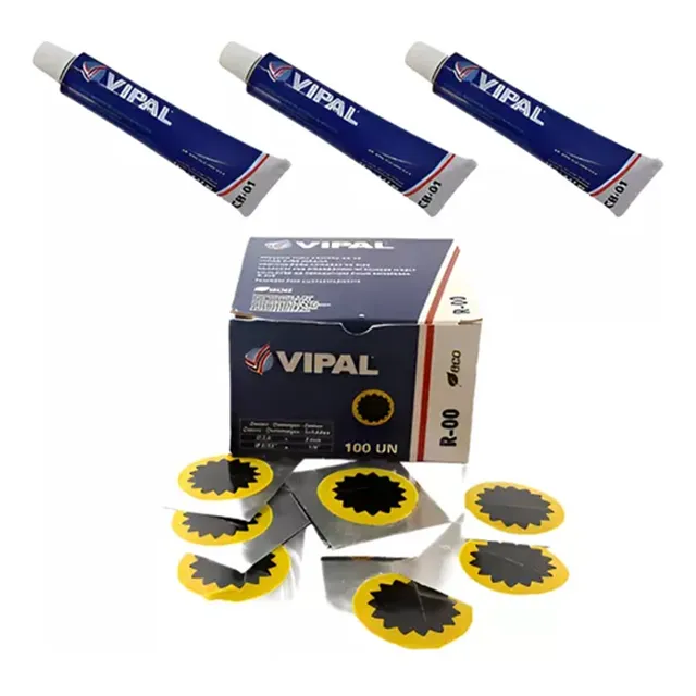 Kit Remendo Reparo Câmara Ar Caixa C/ 100un + 3 Colas Vipal