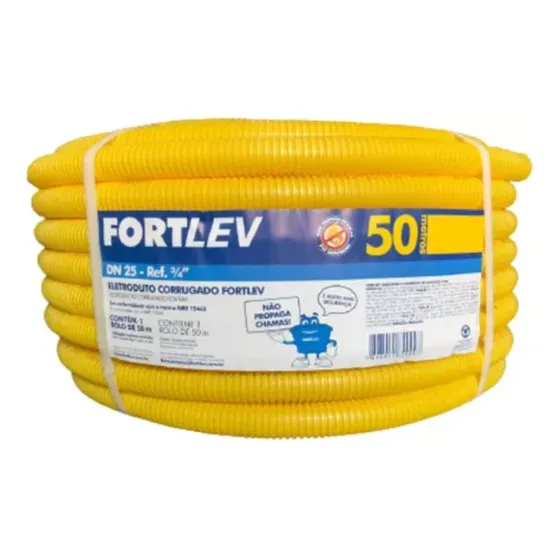 Conduíte Corrugado Reforçado Amarelo 3/4 50 Metros - Fortlev