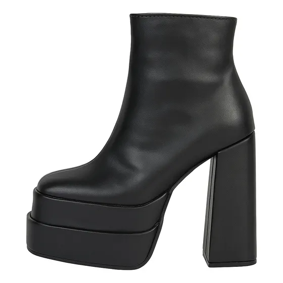 Botas Cortas Plataforma Doble - Botineta Negra Caña Baja