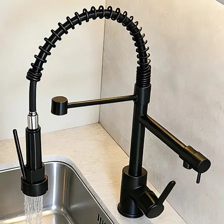 Torneira Para Cozinha Gourmet Monocomando Casa Saída Dupla Acabamento Mesa Cor Preto