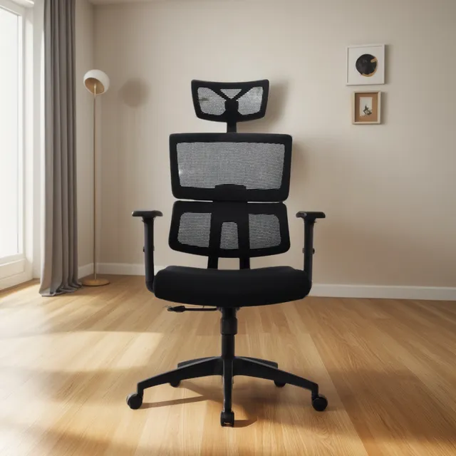 Silla Oficina Flip Bonno Ergonómica Cabecero Y Brazos 3d Negro Tela