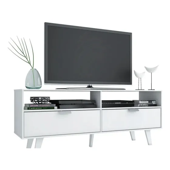 Rack Para Tv 2 Puertas Modular Led Lcd Mesa Living Rak Oslo Color Blanco