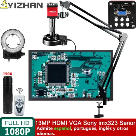 Microscopio Digital 150X YiZhan Profesional HDMI VGA 1080P Full HD para Reparación de Celulares, Microsoldadura e Inspección Electrónica