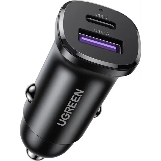 Cargador Para Auto Dual Usb + Tipo C 30w Carga Rapida Ugreen Color Negro