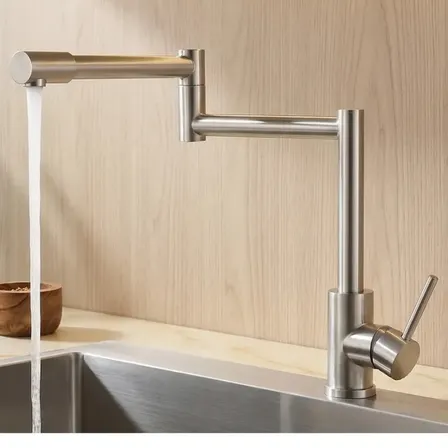 Torneira Cozinha Monocomando Articulável Extensível Flexível Domma Pia Bancada Metal Aço Inoxidável Acabamento Escovado