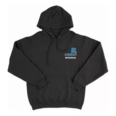 Hoodie Canguro Capucha Hombre Bordado Scania Camión Azul