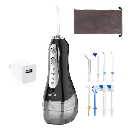 Irrigador Bucal Ducha Dental Water Belfia Hf-5 Con 8 Picos Color Negro