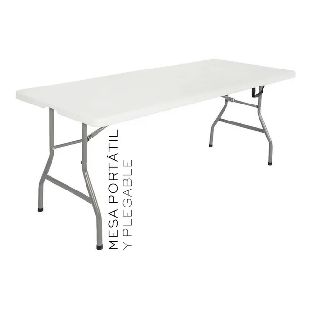 Mesa Plegable Portátil De Plástico 180 Cm Tipo Portafolio Color Blanco