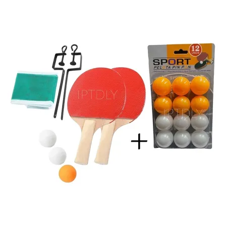 Set 2  Paletas + 3 Pelotas Ping Pong + Malla + Set 12 Pelota Naranja