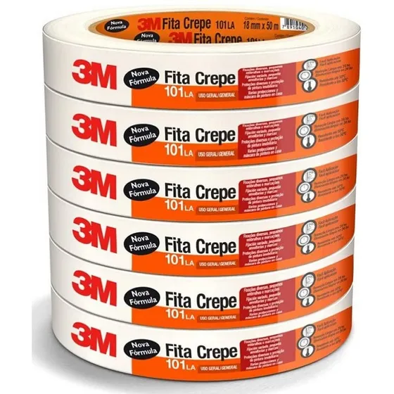 Kit 6 Fita Crepe 18mm X 50m 3M 101la Pintura