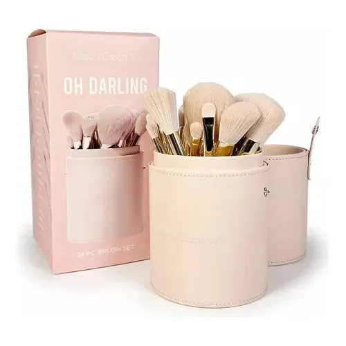 Set Pro 24 Brochas + Estuche Beauty Creations Color Rosa