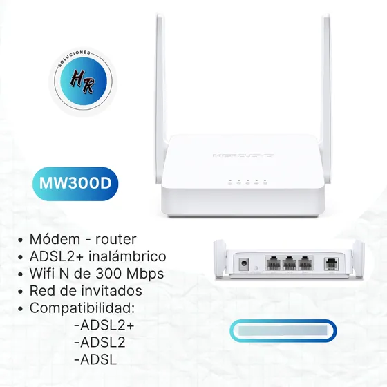 Módem Router Adsl2+ Inalámbrico N De 300 Mbps Mercusy Mw300d