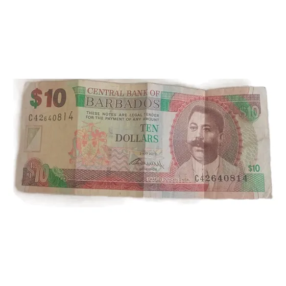 Antiga Nota De Dez Dólares De Barbados 