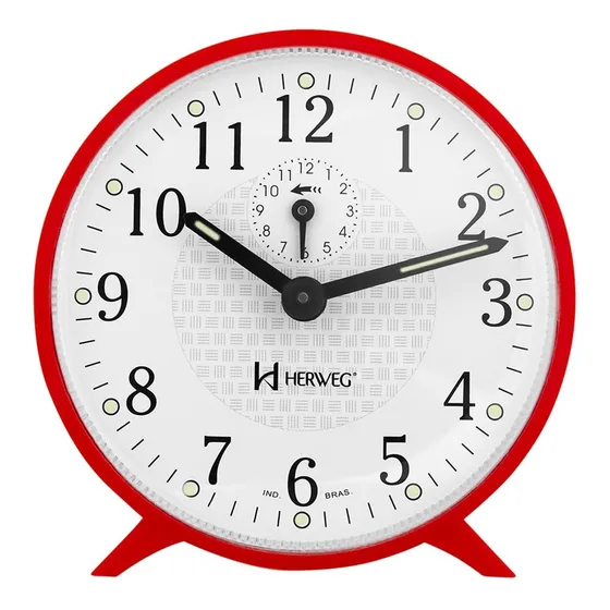 Relogio Despertador Herweg Moderno Vermelho Corda Analogico