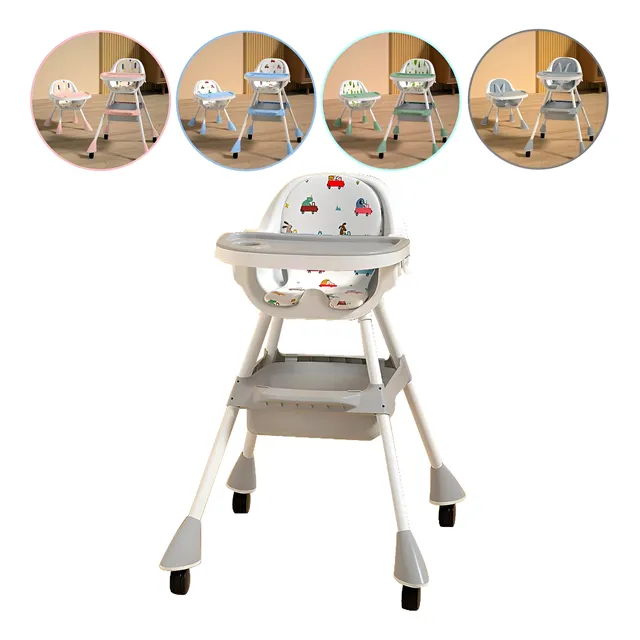 Silla Periquera Alta Para Bebé Ajústable Asiento Con Bandeja