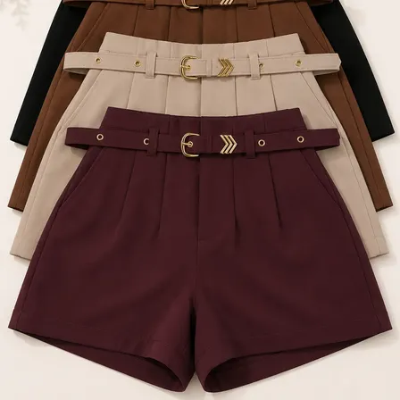 Kit 4 Short Feminino Social Cintura Alta P M G Gg Preto-marrom-bege-vinho Liso G