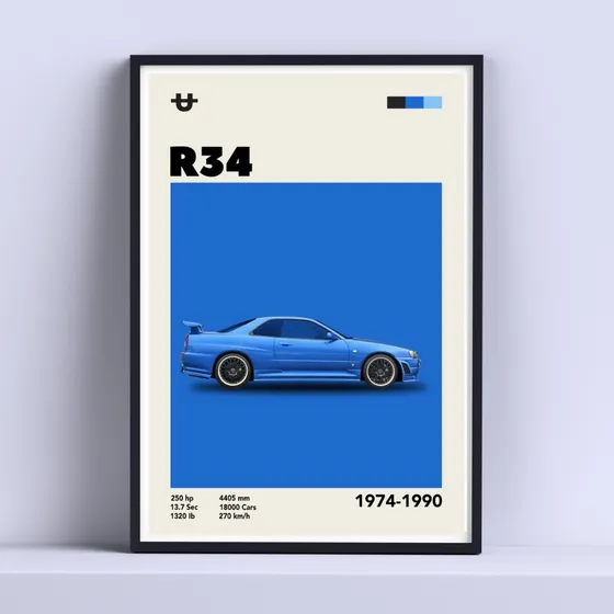Cuadro Decorativo Nissan Skyline R34 Gtr 30x40cm Con Vidrio