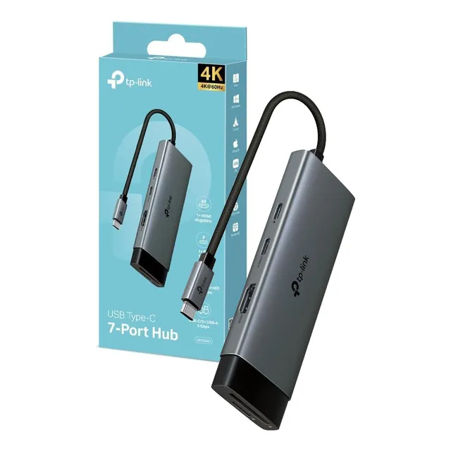 HUB TP-LINK UH7020C 7 EN 1 USB-C A USB-C HDMI USB SD MICROSD COLOR GRIS OSCURO