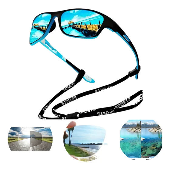 Óculos De Sol Polarizado Sport Espelhado Anti Reflexo Azul