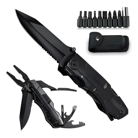 Easytao 021 Navaja Cuchillo Multifunción Táctico Del Militar Suizo De Acero Supervivencia Color Negro