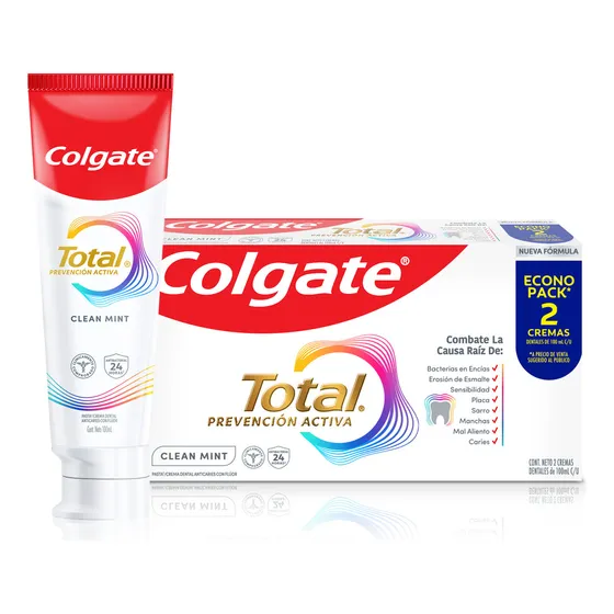 Pasta dental Colgate Total Clean Mint prevención Act 2x100mL