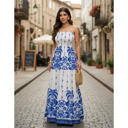 Vestido Longo Tomara Que Caia Floral Feminino Verão Levinho Azul Florido M