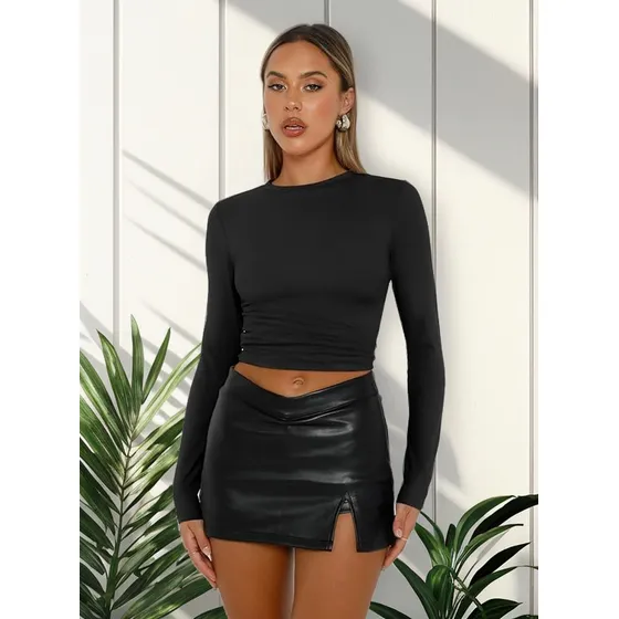 Blusa De Manga Larga Para Mujer, Básicas, Ajustadas Elegante