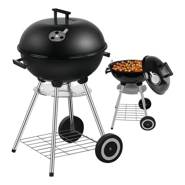 NOVANGUA Asador de Carbón de Diámetro 44cm, Parrilla Grill Portátil de Fácil Almacenamiento Tapa Colgante,Parrilla de Carbón con Cenicero,con Llantas Transportadoras,Ventilación de Aire