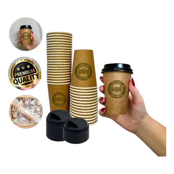 Copo Papel Personalizado Descartável Bio 180ml C/ Tampa 50un