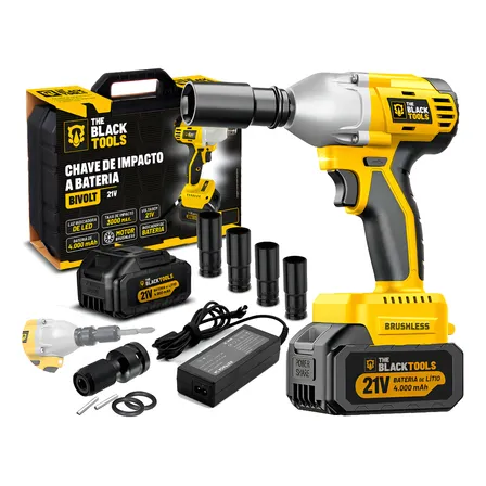 Chave De Impacto A Bateria 21v 4000mah Motor Brushless Com Maleta E Acessorios The Black Tools
