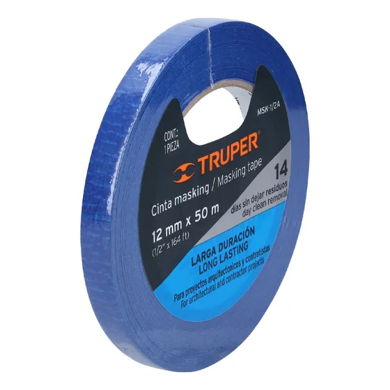 Cinta Masking Tape Azul De 1/2  X 50 M Para Pintor, Truper