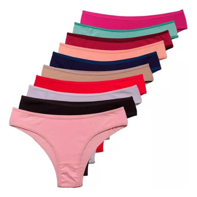 Kit 10 Calcinha Feminina De Algodão Tanga Lisa Conforto Vies Kit 10 Calcinha Feminina De Algodão Tanga Lisa Conforto Vies