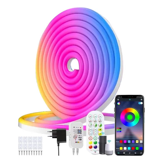 Fita Led Neon Rgb 6m Wifi Prova D'água Alexa Google + Fonte