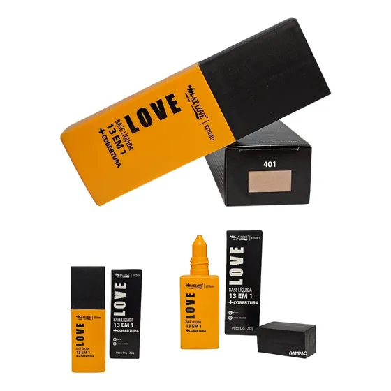 Base de maquiagem líquida Max Love Love Base Líquida 13 em 1 + Cobertura tom 401 - 30mL 53g
