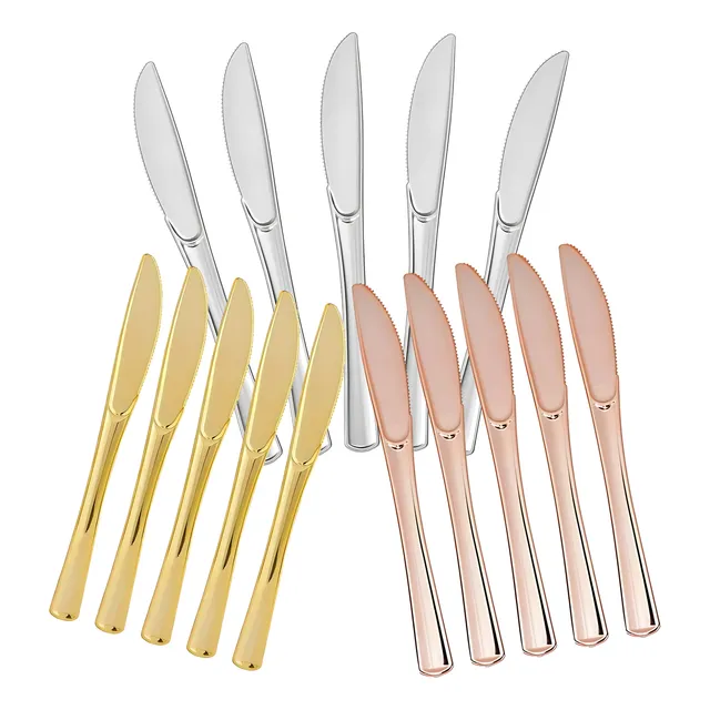 Cuchillo Metalizado Plastico Duro Descartable X 12 Unidades