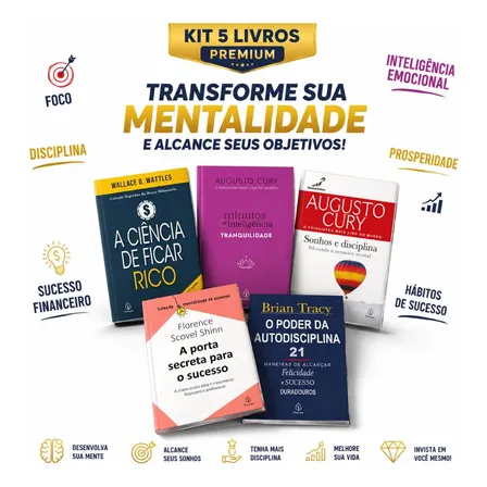 Kit 5 Livros  Sucesso,disciplina, Inteligência Emocional, Prosperidade