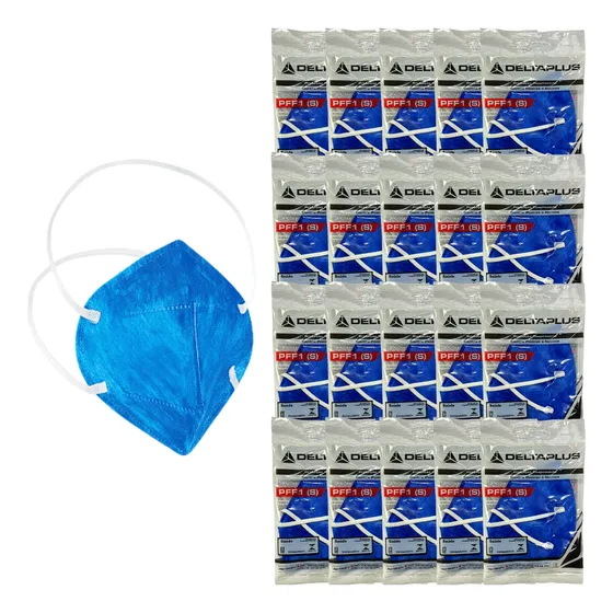Kit 100 Máscara Descartavel Pff1 Sem Válvula Azul Delta Plus