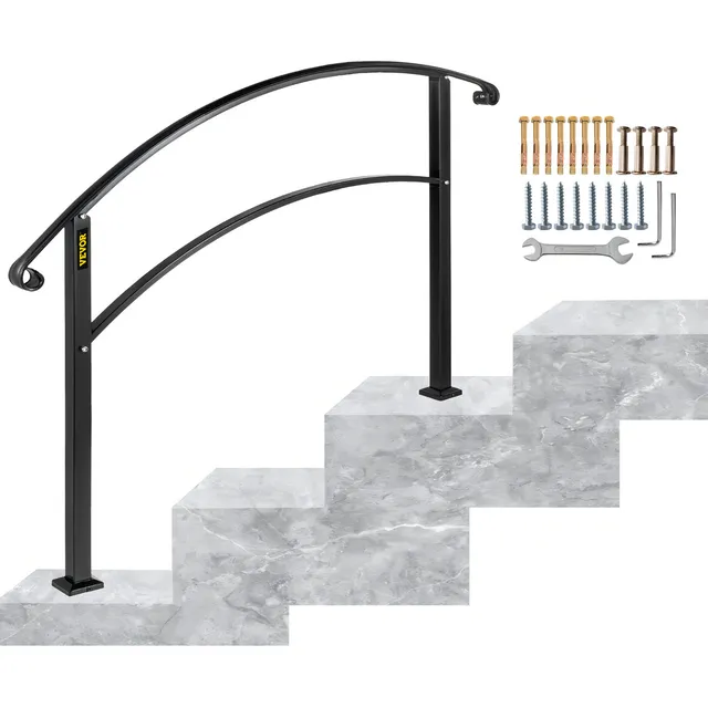 Vevor Barandal Pasamanos De Escalera 3 Pasos Hierro Forjado Color Negro