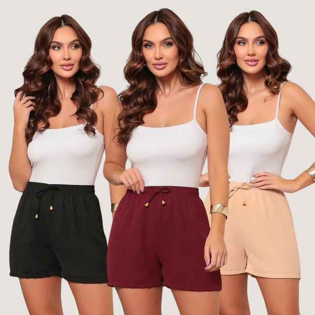 Kit 3 Short Duna Feminino Básico Leve Soltinho Confortável Kit 3 Short Duna Feminino Básico Leve Soltinho Confortável