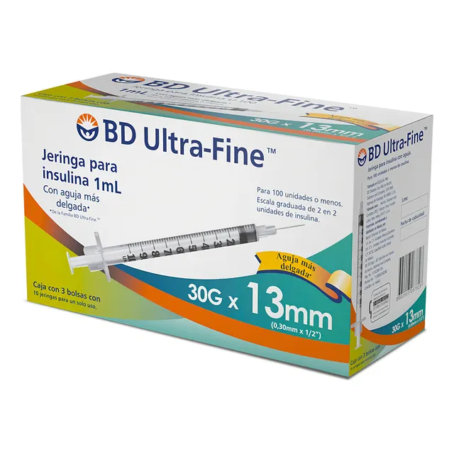 Jeringa Para Insulina Bd Ultra Fine 1 Ml 30gx13mm 30 Piezas