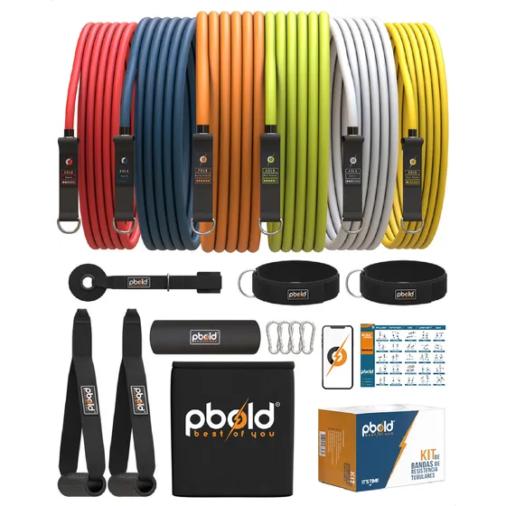 Bandas Elásticas Tubulares Resistencia 270lb Pbold Entrenamiento Muscular 6 Bandas con Agarres Tobilleras Anclaje Bolsa Protector
