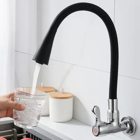 Torneira Cozinha Parede Flexível Preta Metal Gourmet 2 Jatos - Marca Camperluz