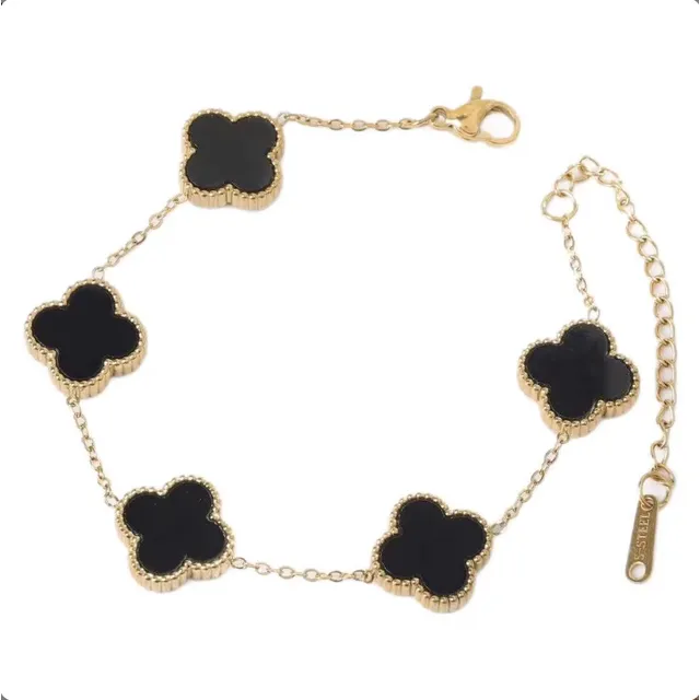 Pulsera Trebol Van Cleef Acero Inoxidable Chapada En Oro