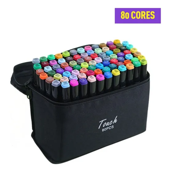 Conjunto Canetas Marcador Canetinha Ponta Dupla 80 Cores Kit