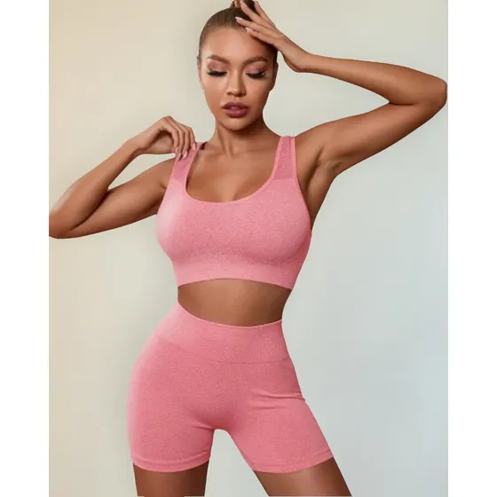Conjunto Deportivo Shein Calza Seamless Short Frunce + Top 