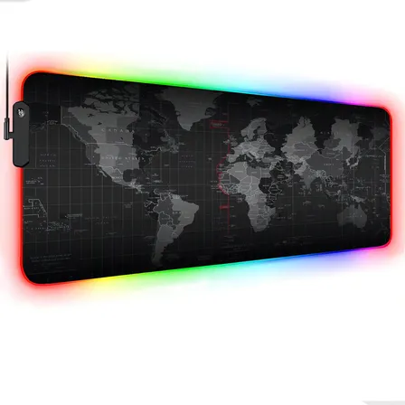 Mousepad Gamer Mapa Mundo Grande Com Led Rgb 11 Efeitos Aportex 80x30 Cm Mapa-múndi