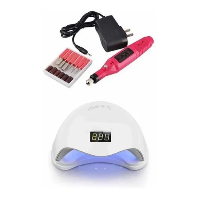 Combo Lampara Led/uv Uñas 48 Wats + Kit Pulidor