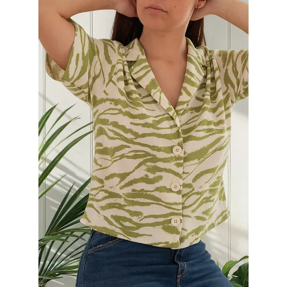 Camisa Nano De Lino Estampado Cebra Dalia #e6723